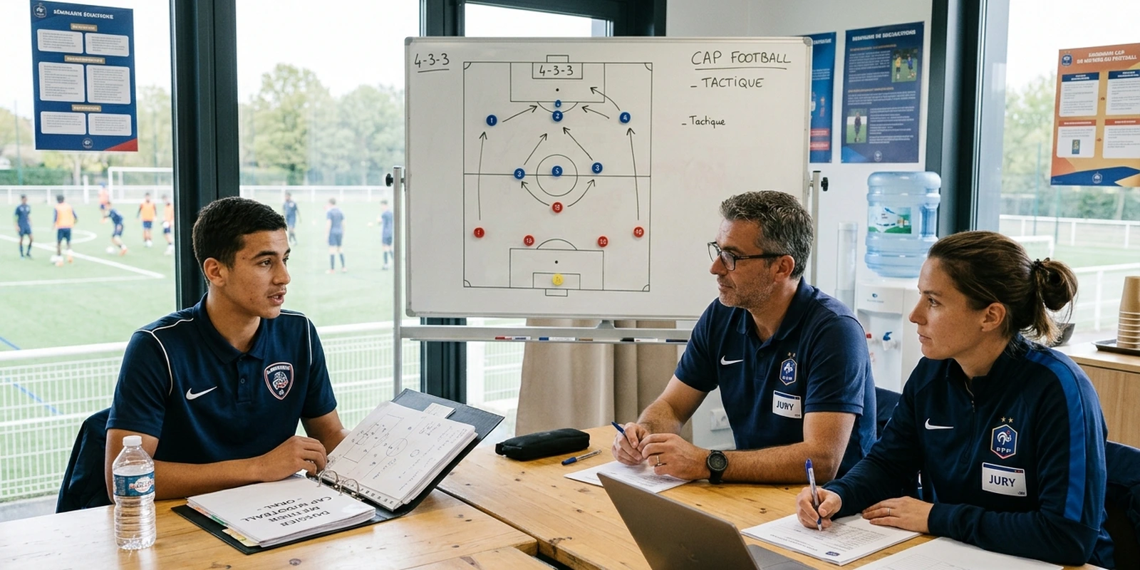 EP1 et EP3 du CAP Métiers du football : dossiers et oraux Couverture : le titre EP1 et EP3 du CAP Métiers du football sur un terrain de football stylisé